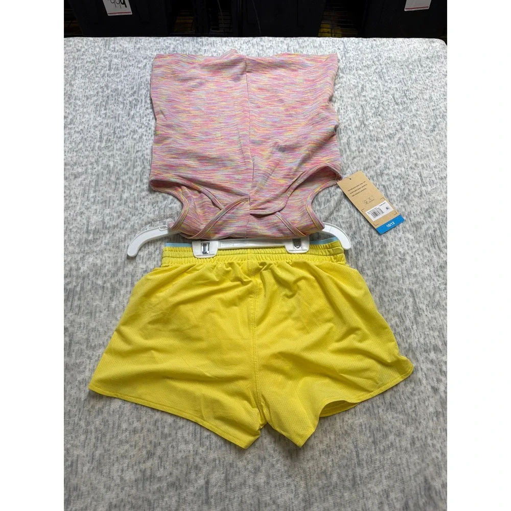 ZeroXposur Girls 2pc Active Set Back Knot Tank Top Shorts Space Dye Yellow 10/12